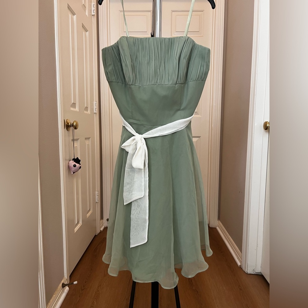 Mori Lee Sage Green Strapless Chiffon Dress (Prom, Graduation, Wedding Guest)